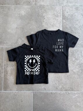 Kids Black Graphic Tee - Mad Love For My Mama / Rad Like Dad